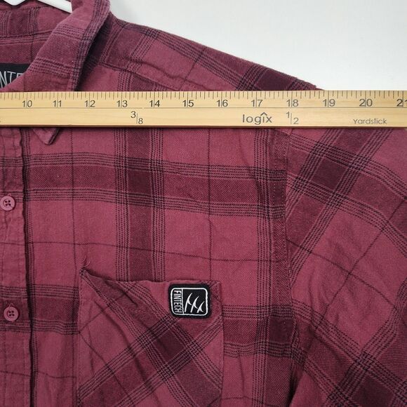 Fintech Button-Up Shirt Men's XL Maroon Plaid Long Sleeves Logo Collared - Picture 4 of 9